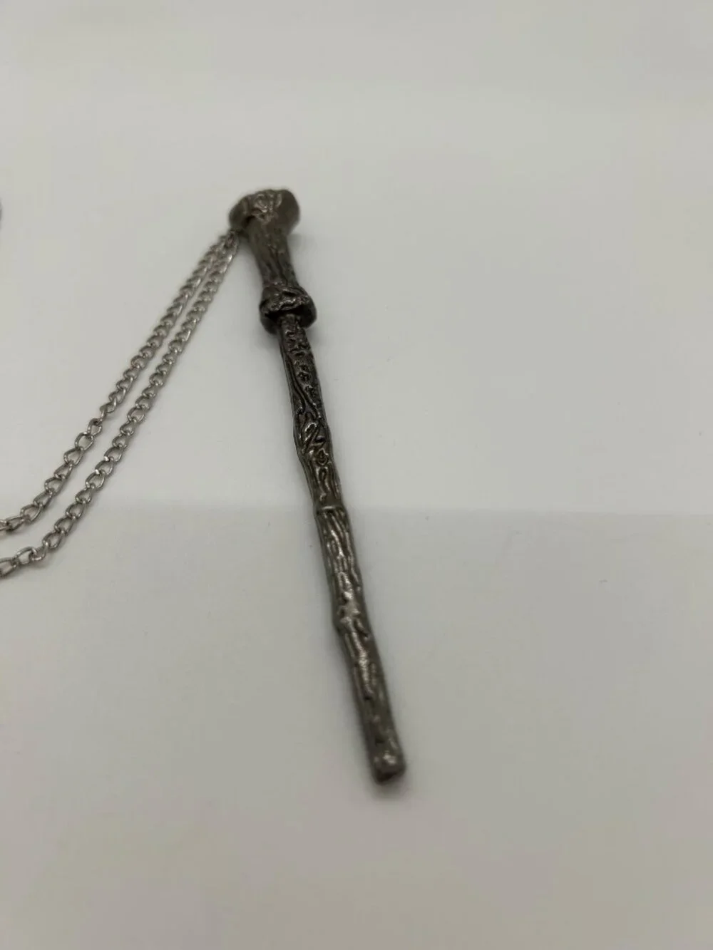 Wizard Magic Wand Necklace Pendant Silvertone Goth Fantasy Film Prop Costume